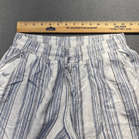 Briggs Womens Wide Leg Pants SZ M White & Blue Striped Elastic Waist Linen Blend - Picture 4 of 12